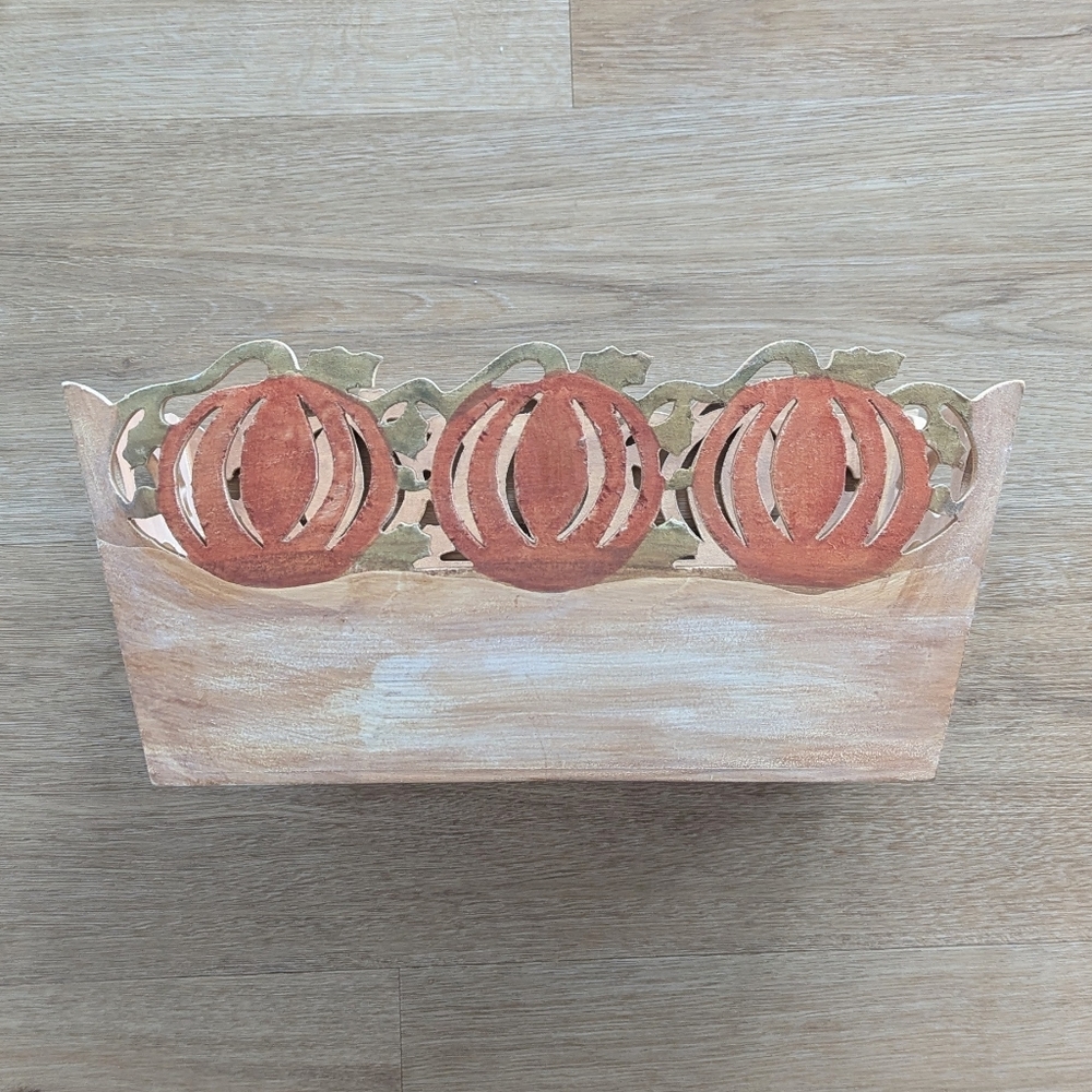 Cozy Cottage Wooden Fall Pumpkin Box Basket Decor